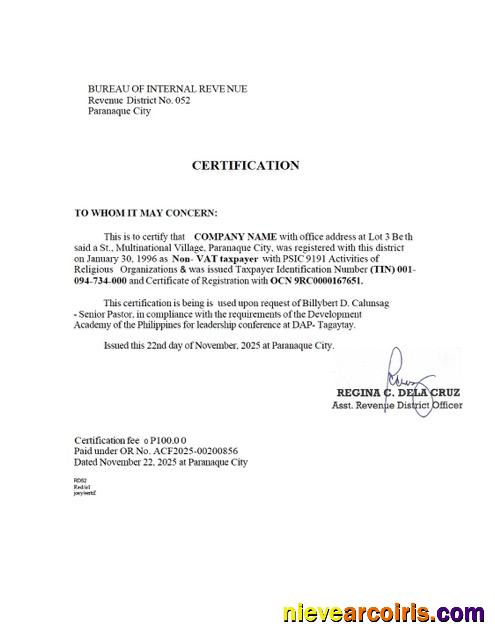 Philippines tax certification